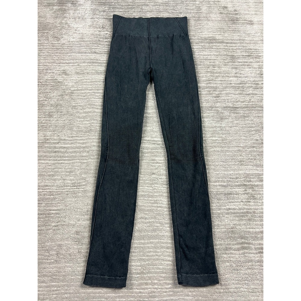 New Directions Leggings Womens S/M Charcoal Grey Mineral Wash Moto Seamless High